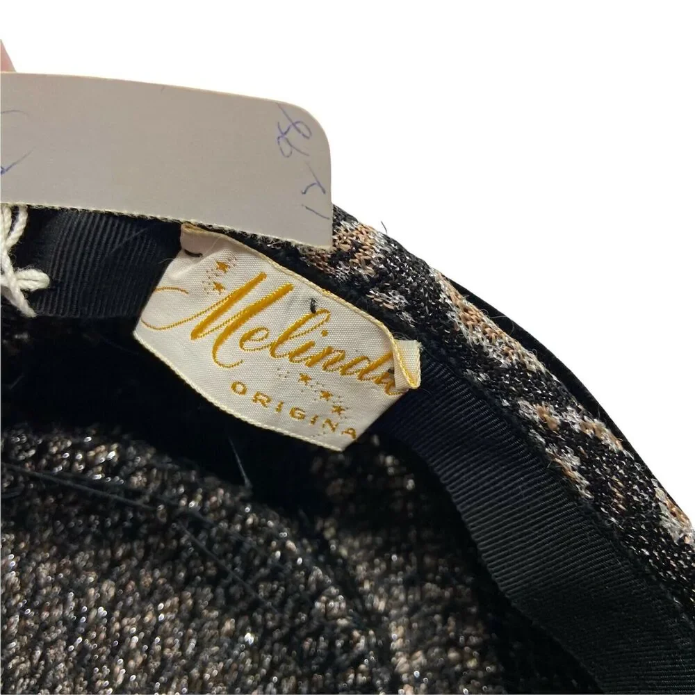 Turban Style Chapeau Hat Vintage 60s Melinda Womens Black Gold Fitted Size 6 1/2 - Picture 7 of 15